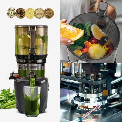 Cold Press Juicer, 5.3 Inch Large Feed Opening, Slow Masticator Chute, For Whole Vegetables and Fruits, High Yield, Easy to Clean Springtok Steel