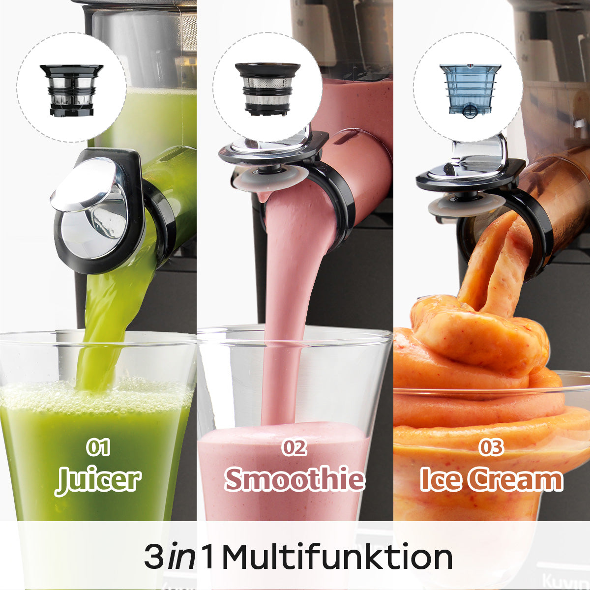 Cold Press Juicer, 5.3 Inch Large Feed Opening, Slow Masticator Chute, For Whole Vegetables and Fruits, High Yield, Easy to Clean Springtok Steel