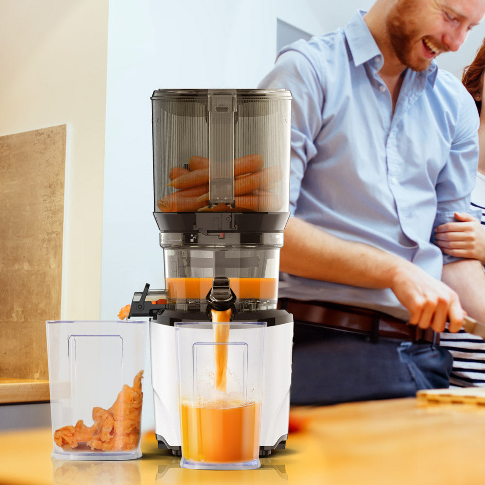 Cold Press Juicer, 5.3 Inch Large Feed Opening, Slow Masticator Chute, For Whole Vegetables and Fruits, High Yield, Easy to Clean Springtok Steel